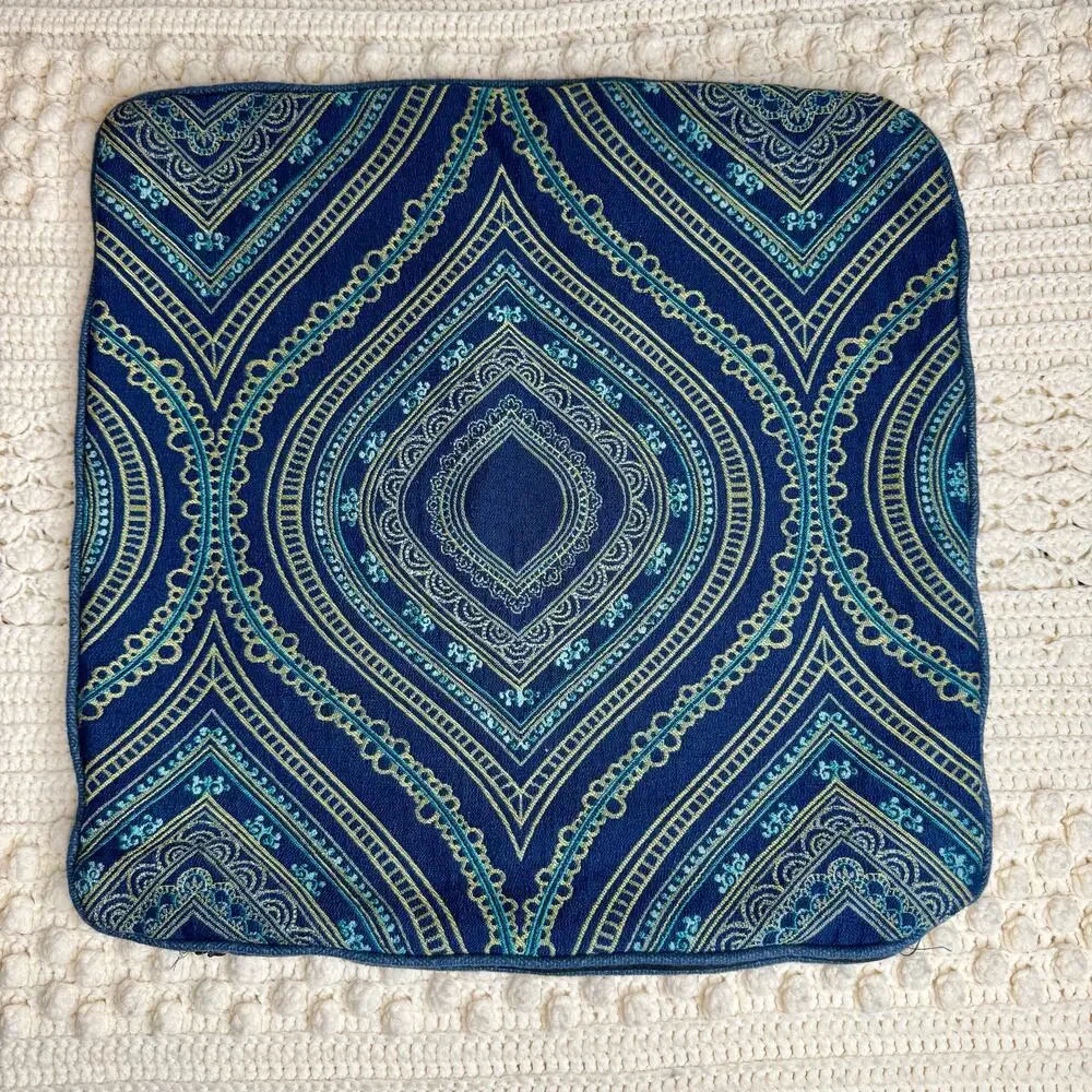 Fabric Tapestry Decorative Pillow Case Blue Medallion Geometric 20 x 20